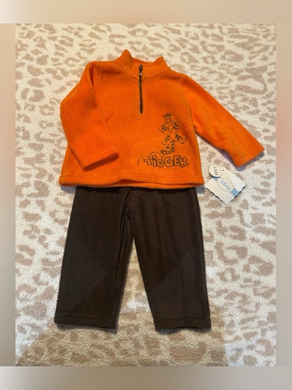 Disney Orange Tigger Fleece Top and Brown Pants Set Size 3-6 months NWT